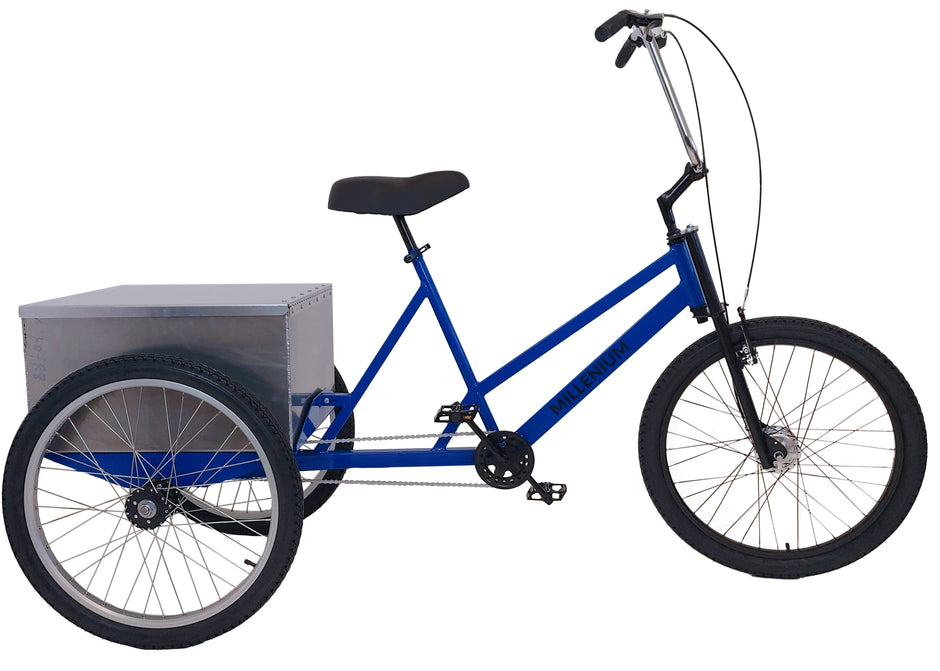 3 wheel industrial bicycle HUSKY T-326 Tricycle for the Warehouse Lean Material Handling Store it boasts a front cantilever brake (which also works as a parking brake) and rear hand brake. Trivel Millenium Industrial Tricycle